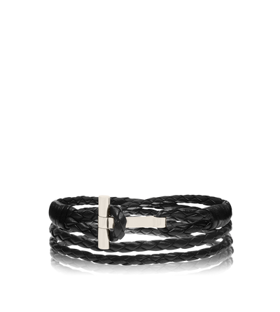 BRAIDED LEATHER T BRACELET