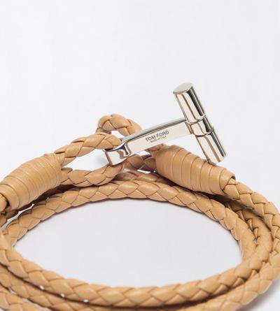 TOM FORD LEATHER WALNUT BRAIDED LEATHER T BRACELET&nbsp;