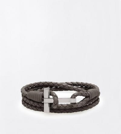 TOM FORD LEATHER SMOKE GREY BRAIDED LEATHER T BRACELET&nbsp;