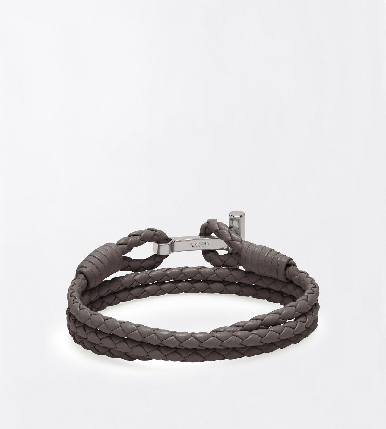 TOM FORD LEATHER SMOKE GREY BRAIDED LEATHER T BRACELET&nbsp;