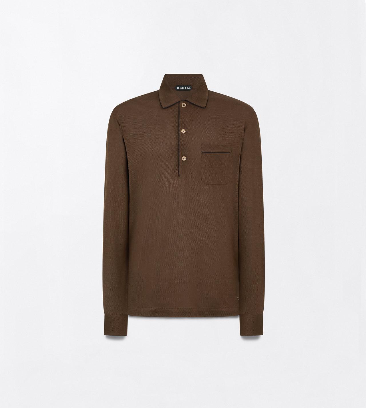 TOM FORD SILK COTTON BLEND BROWN COTTON SILK PIQUET POLO