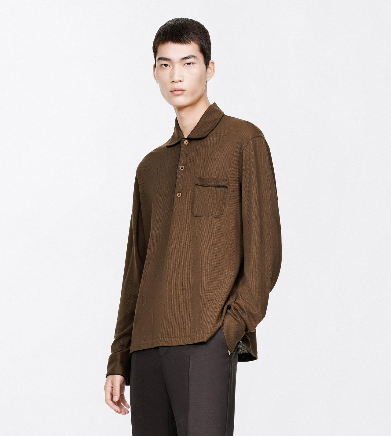 TOM FORD SILK COTTON BLEND BROWN COTTON SILK PIQUET POLO