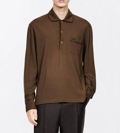 TOM FORD SILK COTTON BLEND BROWN COTTON SILK PIQUET POLO