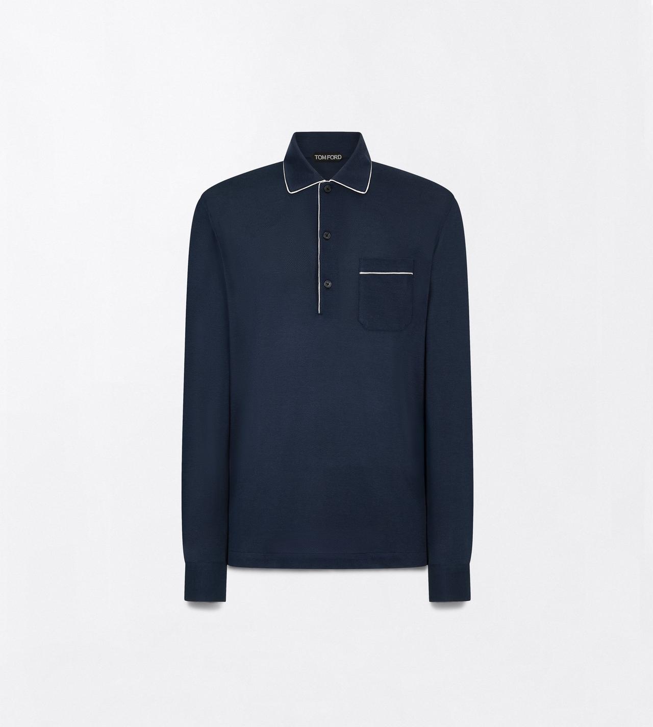 TOM FORD SILK COTTON BLEND DARK NAVY COTTON SILK PIQUET POLO