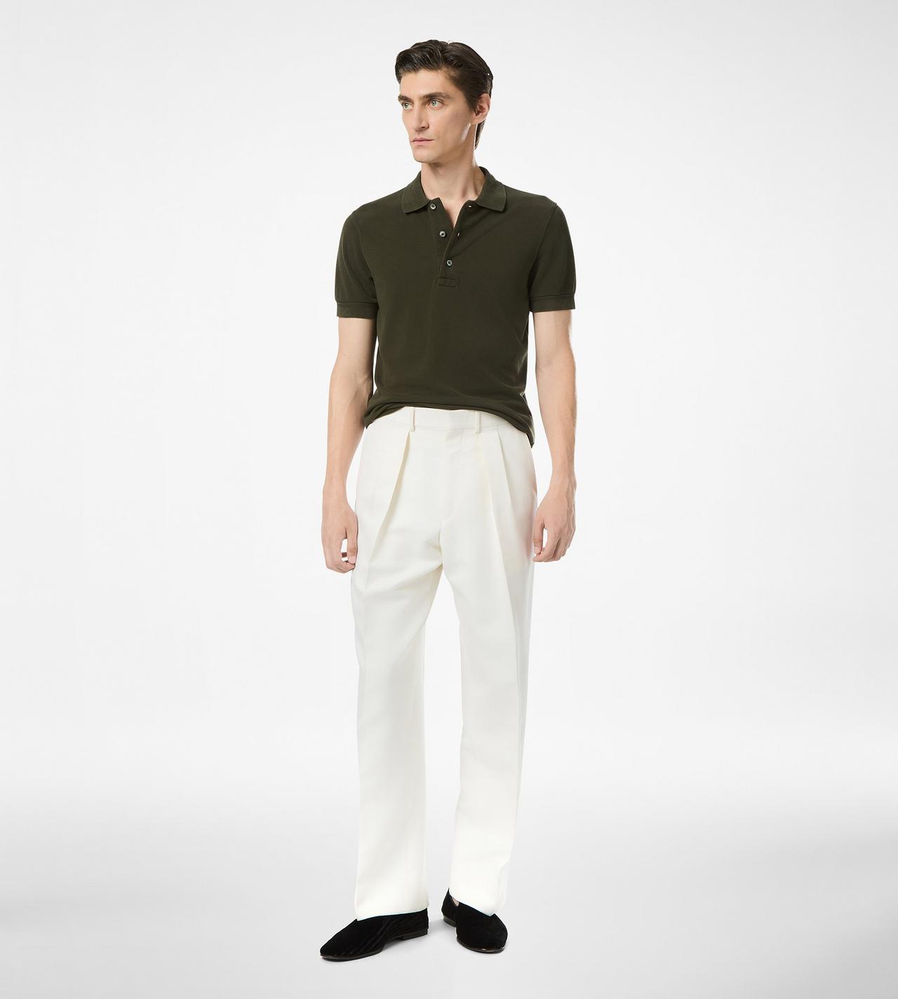 TOM FORD LYOCELL COTTON BLEND MILITARY GREEN PIQUET POLO