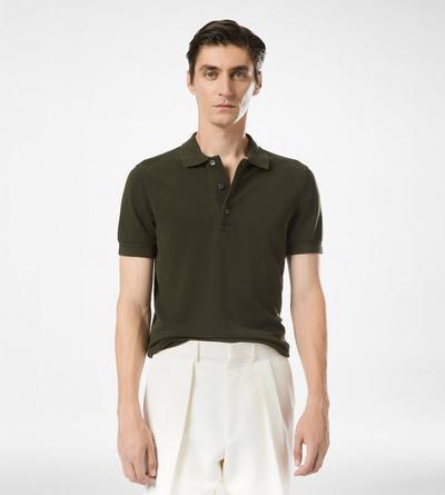 TOM FORD LYOCELL COTTON BLEND MILITARY GREEN PIQUET POLO