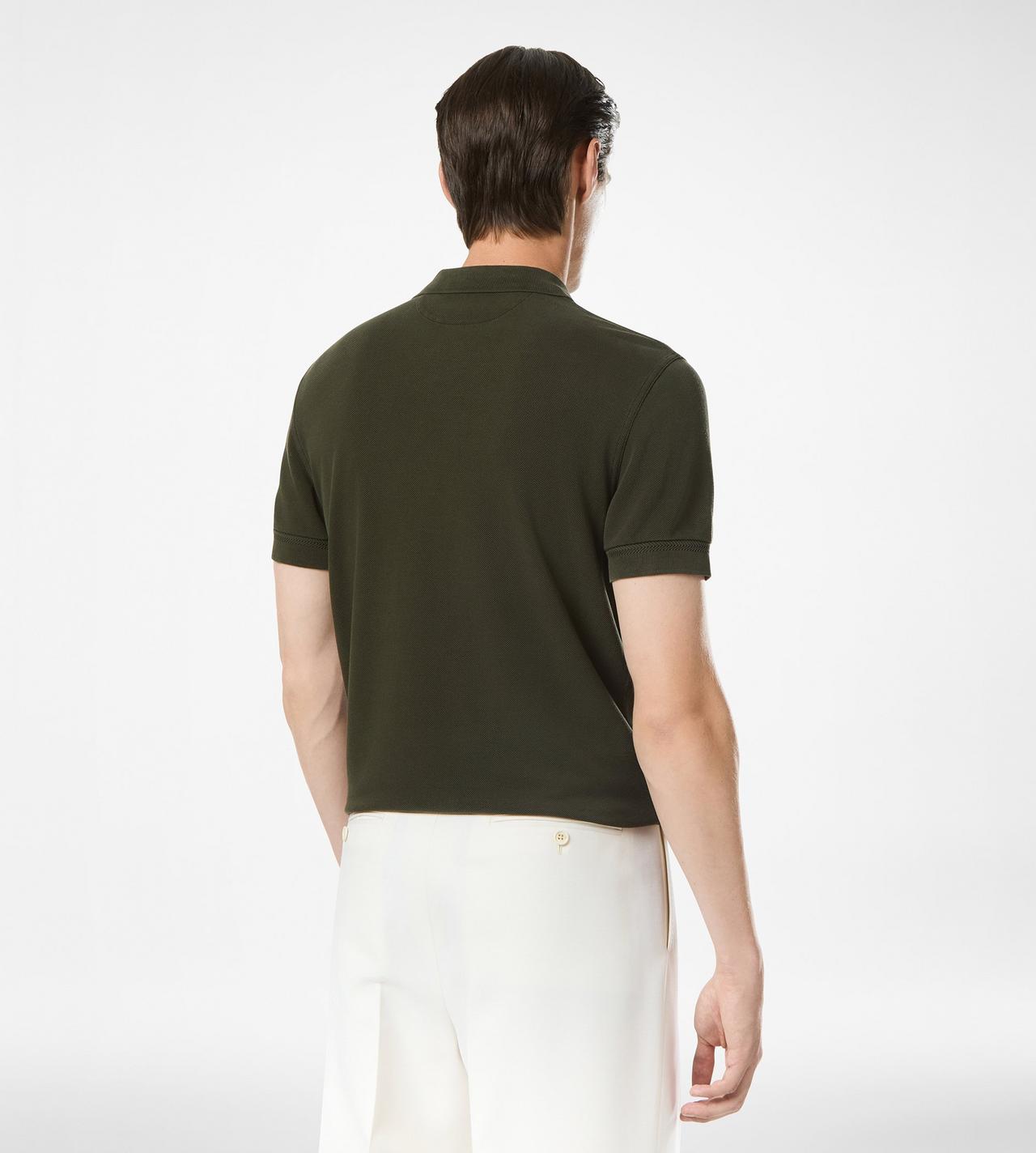 TOM FORD LYOCELL COTTON BLEND MILITARY GREEN PIQUET POLO