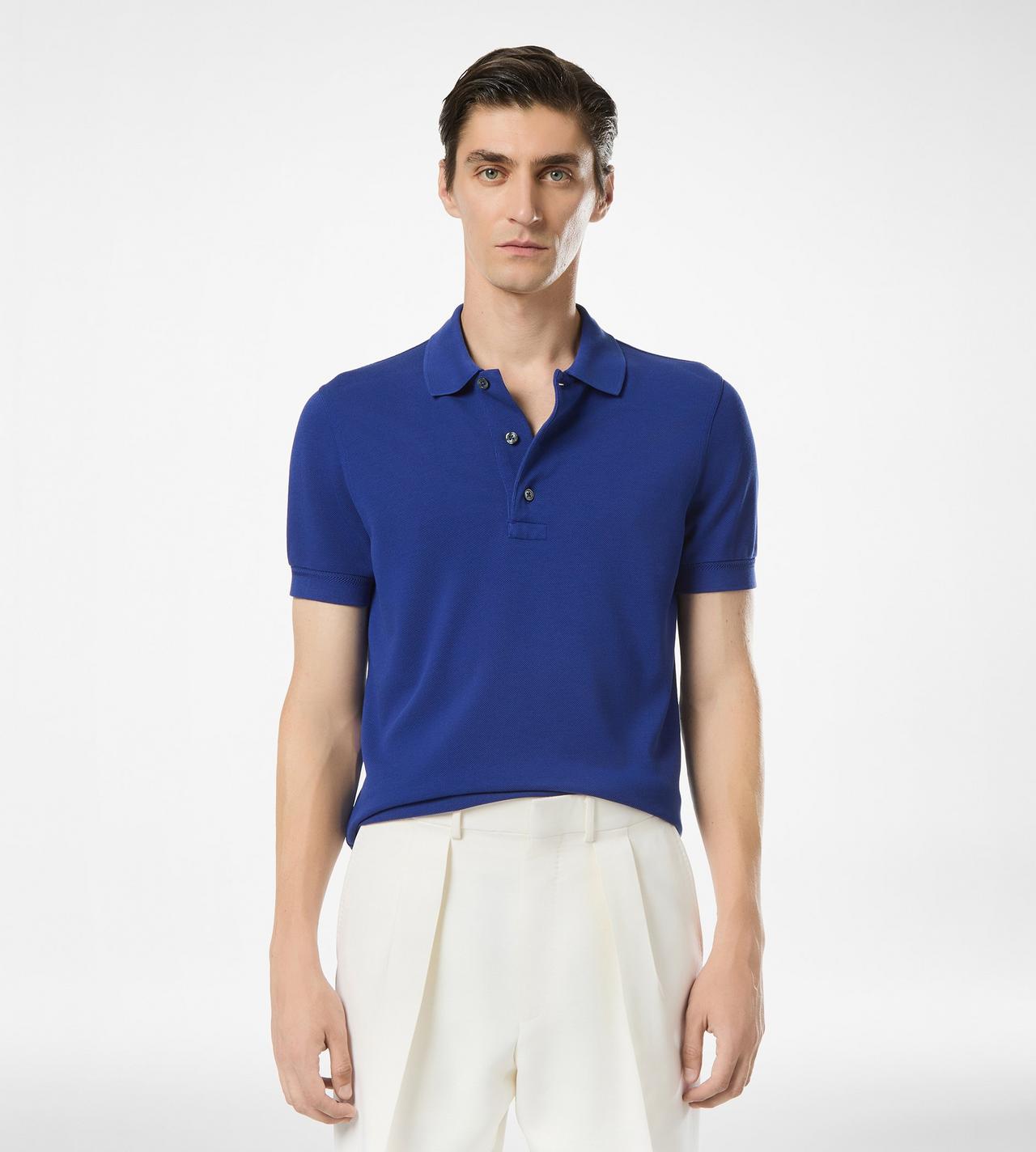 TOM FORD LYOCELL COTTON BLEND ROYAL BLUE PIQUET POLO