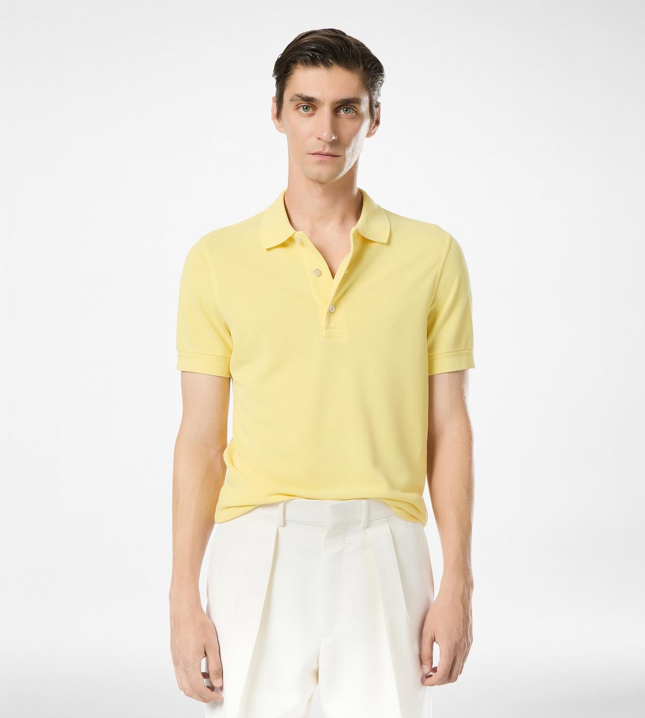 TOM FORD LYOCELL COTTON BLEND DOUBLE CREAM PIQUET POLO