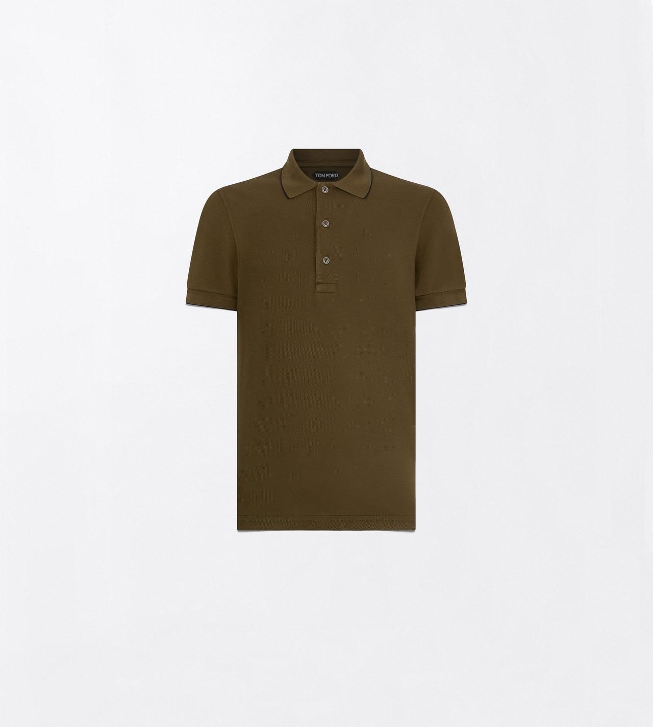 TOM FORD LYOCELL COTTON BLEND OLIVE GREEN & BLACK CONTRAST PIPING PIQUET POLO