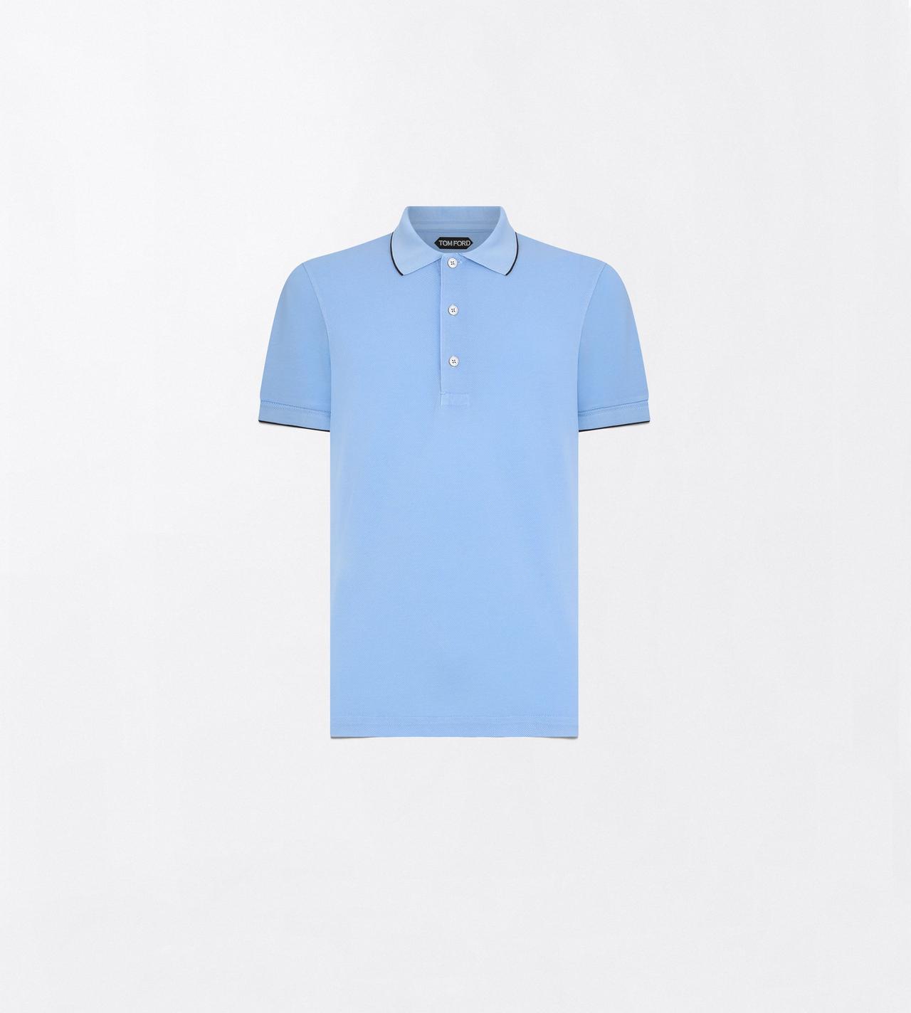 TOM FORD LYOCELL COTTON BLEND BLUE & DARK BROWN CONTRAST PIPING PIQUET POLO