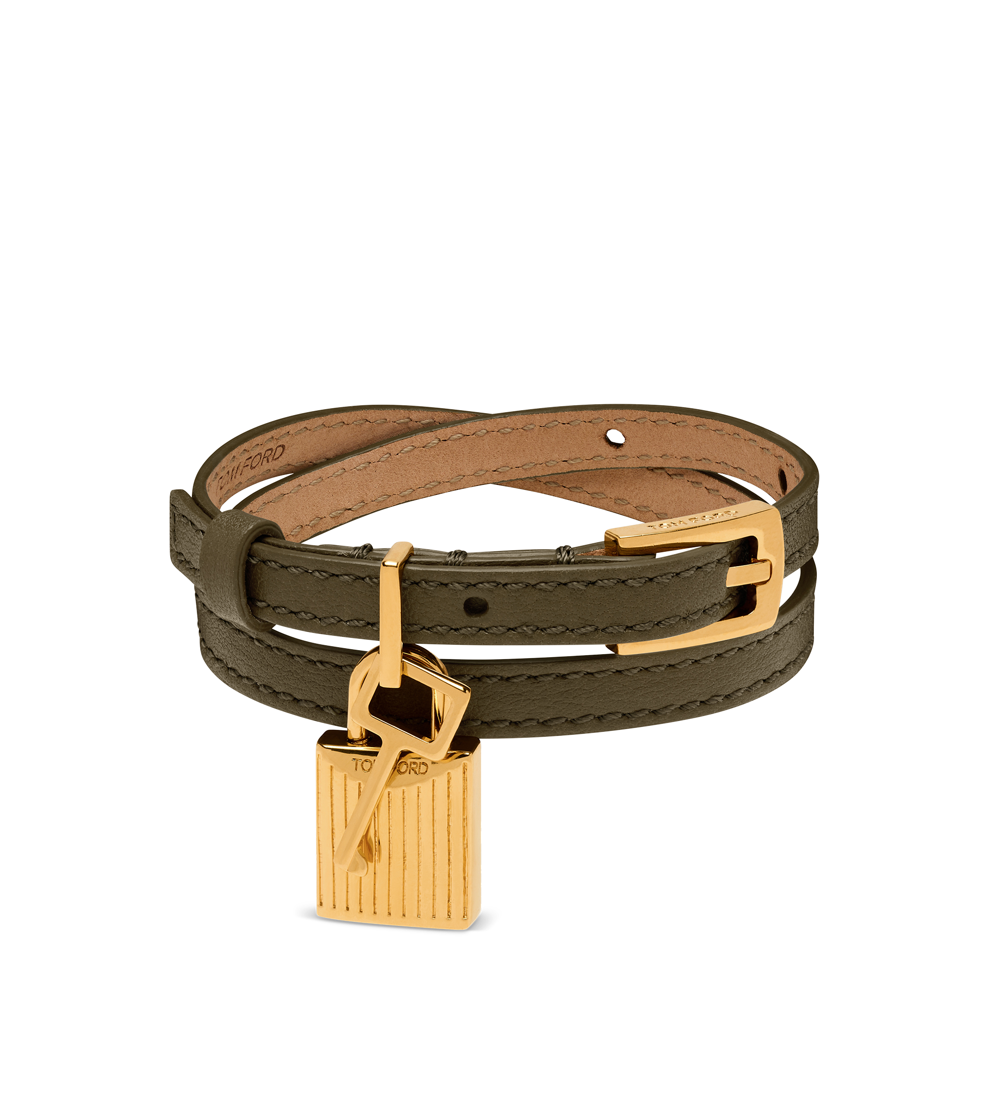 NATURAL GRAIN LEATHER PADLOCK BRACELET