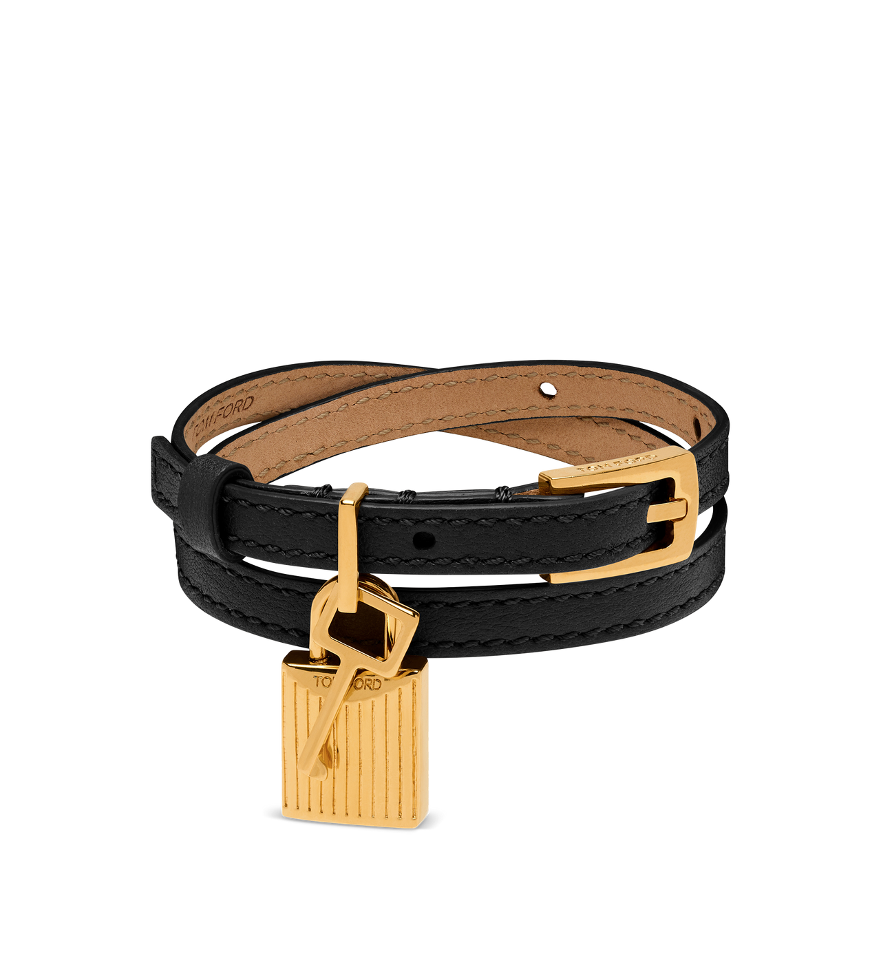 NATURAL GRAIN LEATHER PADLOCK BRACELET image number 0