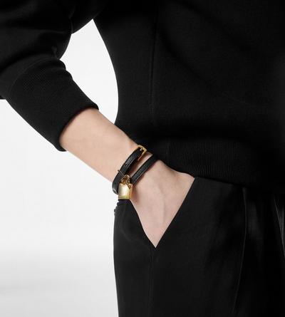 NATURAL GRAIN LEATHER PADLOCK BRACELET image number 2