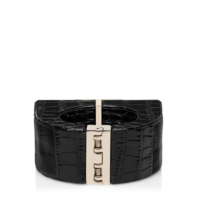 BRACELET D&Eacute;CORATIF EN CUIVRE ET CUIR DE CROCODILE BRILLANT ESTAMP&Eacute; image number 1