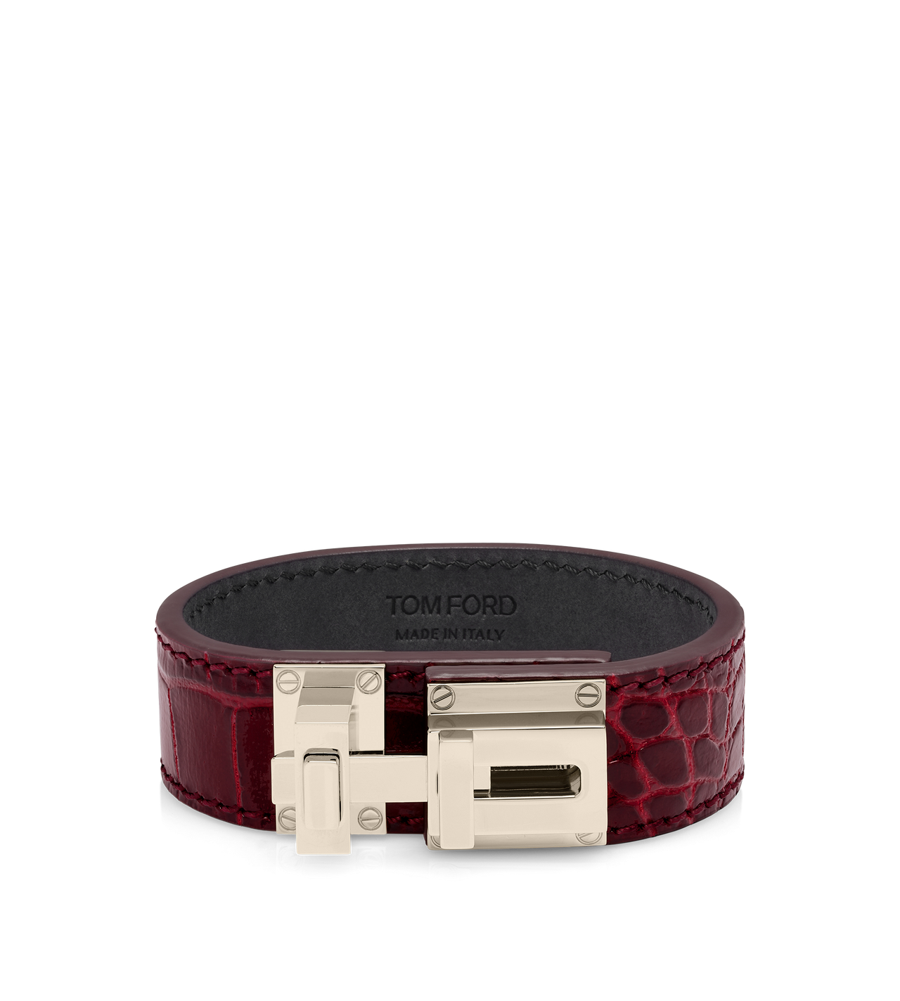 SHINY STAMPED CROCODILE LEATHER T LATCH BRACELET image number 0