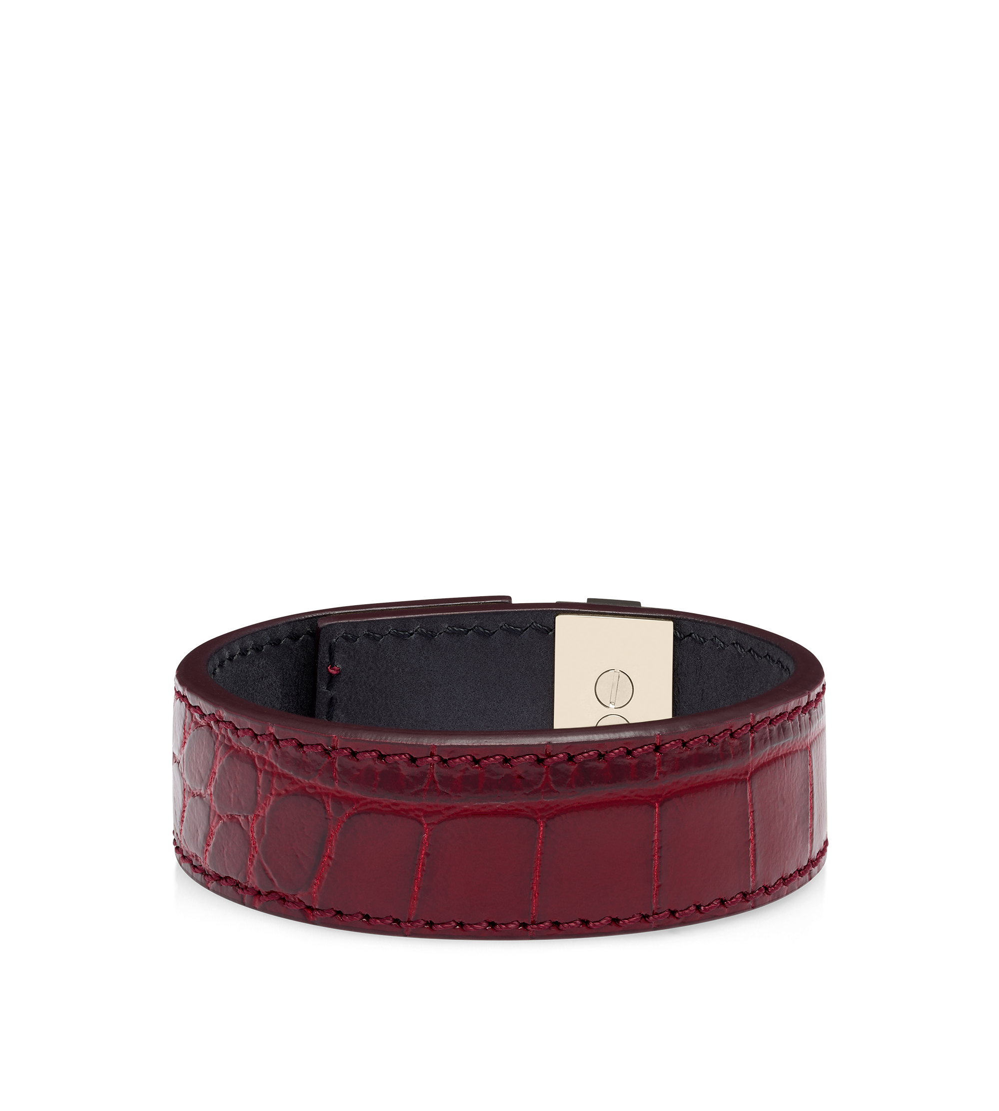 SHINY STAMPED CROCODILE LEATHER T LATCH BRACELET