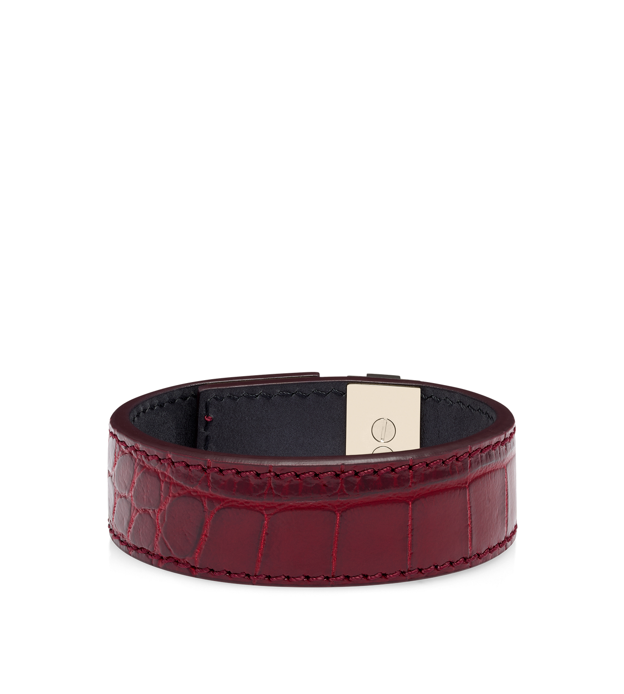 SHINY STAMPED CROCODILE LEATHER T LATCH BRACELET image number 1