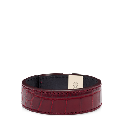 SHINY STAMPED CROCODILE LEATHER T LATCH BRACELET image number 1