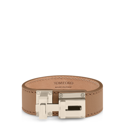 TOM FORD LEATHER RHUM SUPPLE GRAIN LEATHER T LATCH BRACELET