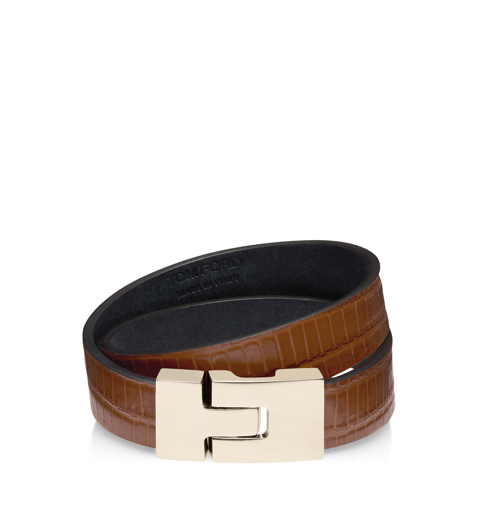 TEJUS-EFFECT PRINTED LEATHER INTERLOCK T BRACELET
