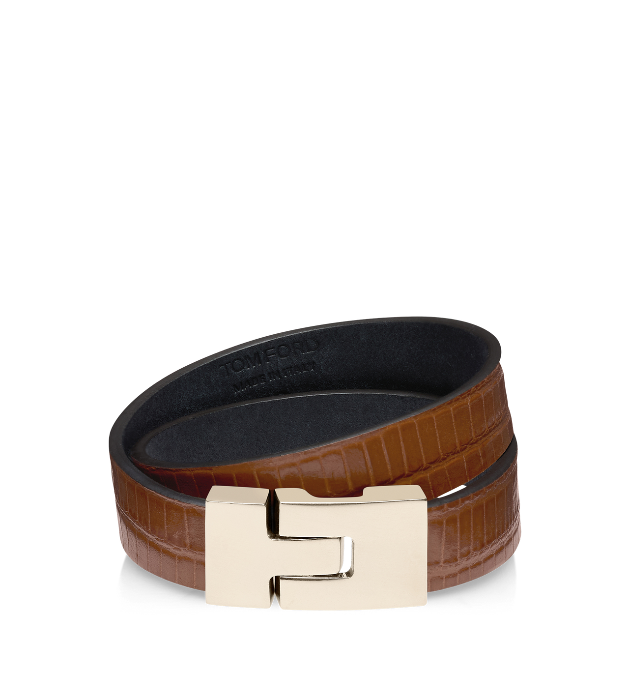 TEJUS-EFFECT PRINTED LEATHER INTERLOCK T BRACELET image number 0
