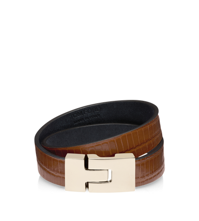 TEJUS-EFFECT PRINTED LEATHER INTERLOCK T BRACELET image number 0