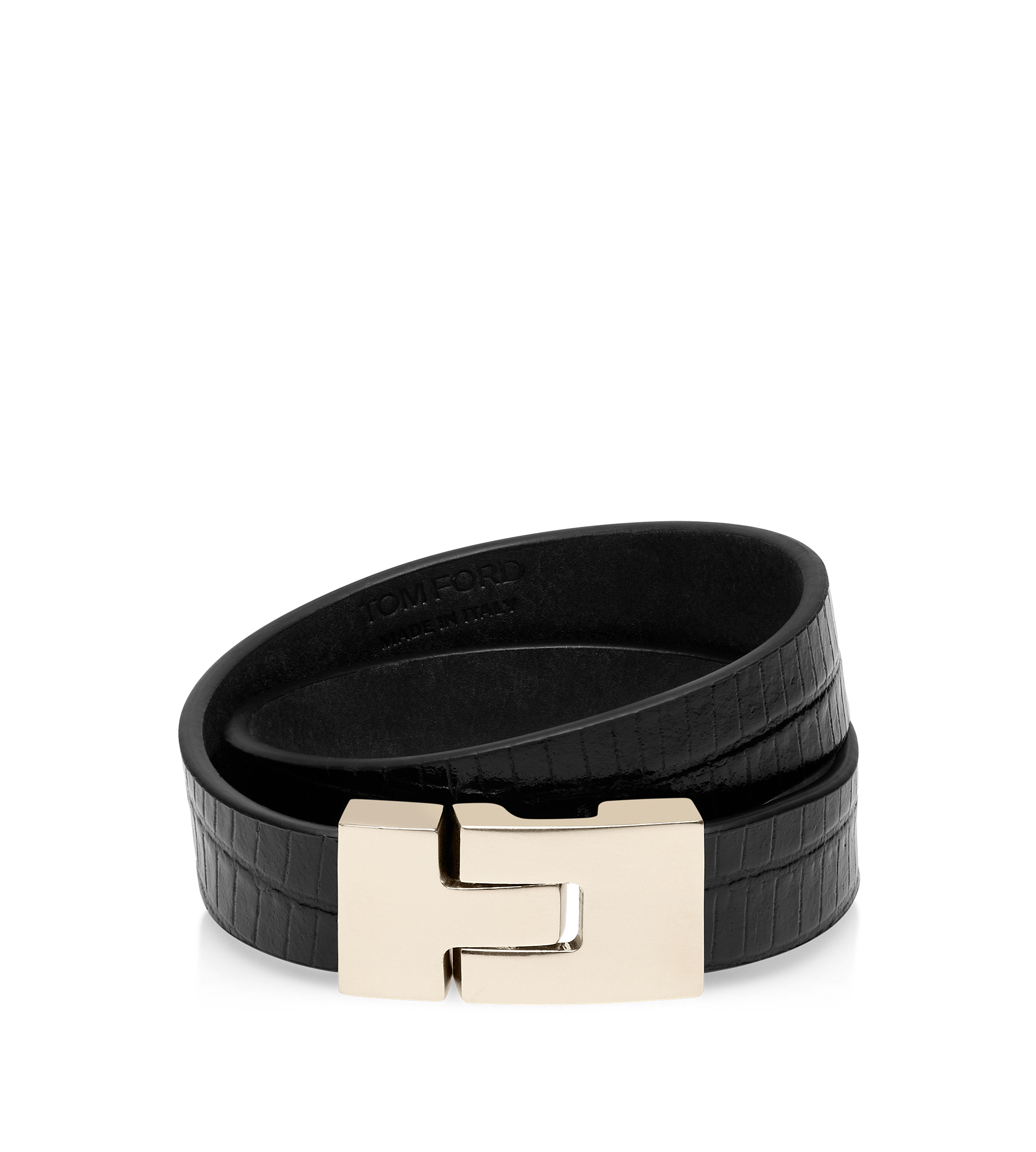 TEJUS-EFFECT PRINTED LEATHER INTERLOCK T BRACELET