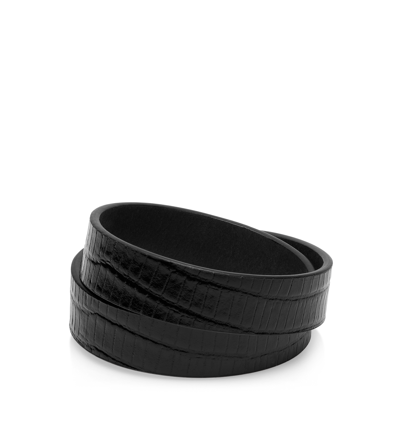 TOM FORD LEATHER BLACK TEJUS-EFFECT PRINTED LEATHER INTERLOCK T BRACELET