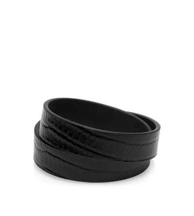 TOM FORD LEATHER BLACK TEJUS-EFFECT PRINTED LEATHER INTERLOCK T BRACELET