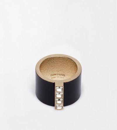 TOM FORD BRASS BLACK + CRYSTAL MATTE LACQUERED BRASS AND CRYSTAL STONES FERA WIDE RING