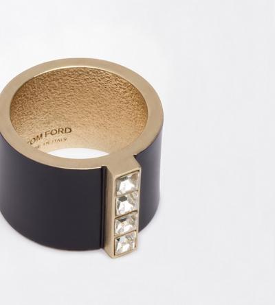 TOM FORD BRASS BLACK + CRYSTAL MATTE LACQUERED BRASS AND CRYSTAL STONES FERA WIDE RING