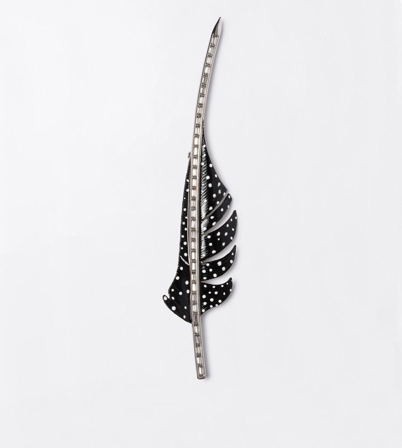 TOM FORD BRASS SILVER + BLACK/WHITE + CRYSTAL ENAMELED BRASS AND CRYSTAL-EMBELLISHED BROOCH