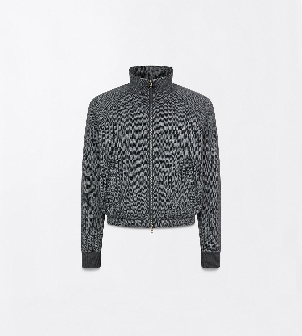 TOM FORD COTTON WOOL BLEND GREY BLACK HERRINGBONE FUNNEL NECK ZIP THROUGH