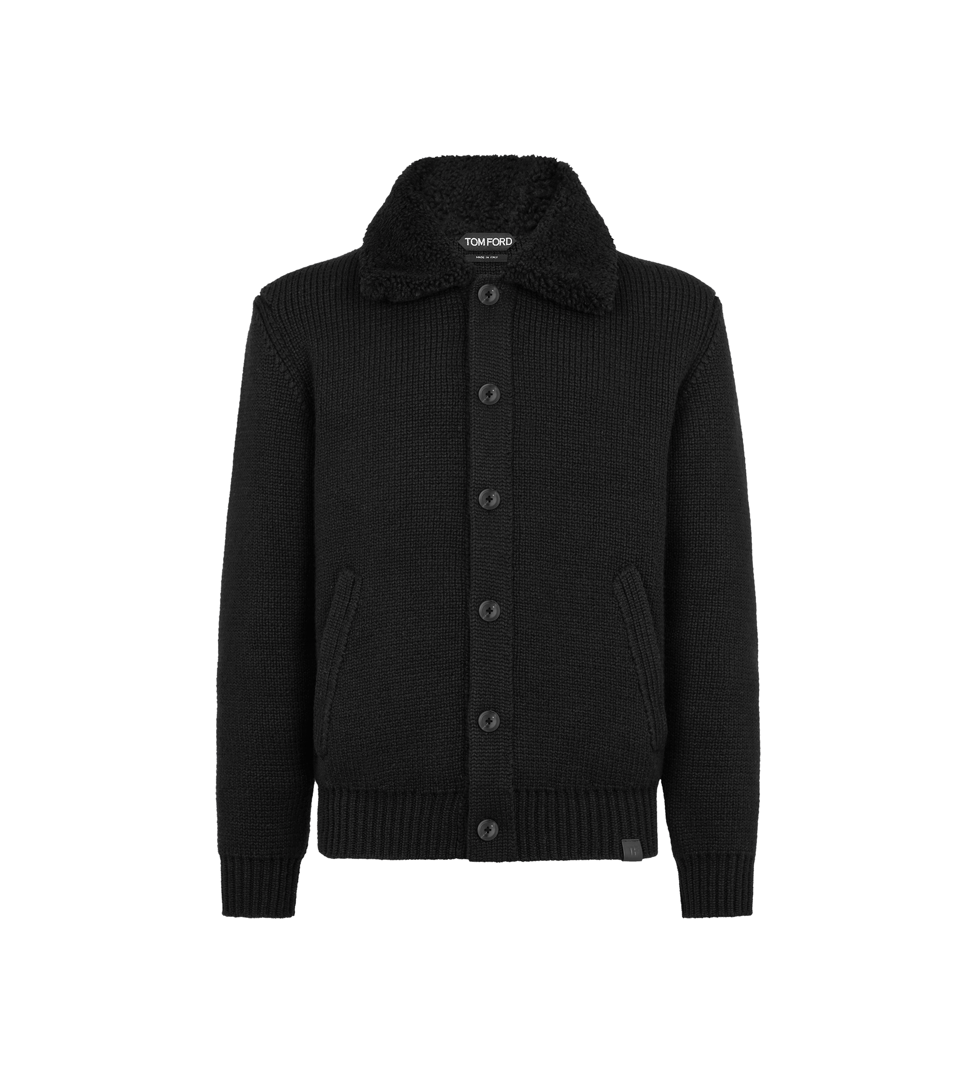 SHEARLING COLLAR CASHMERE CARDIGAN