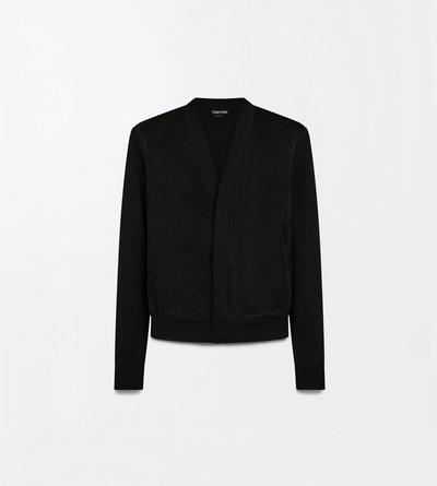 TOM FORD WOOL BLACK SUEDE FRONT MERINO CARDIGAN