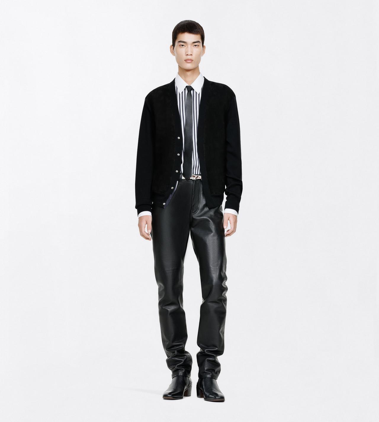TOM FORD WOOL BLACK SUEDE FRONT MERINO CARDIGAN