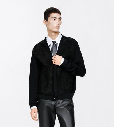 TOM FORD WOOL BLACK SUEDE FRONT MERINO CARDIGAN