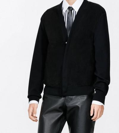 TOM FORD WOOL BLACK SUEDE FRONT MERINO CARDIGAN
