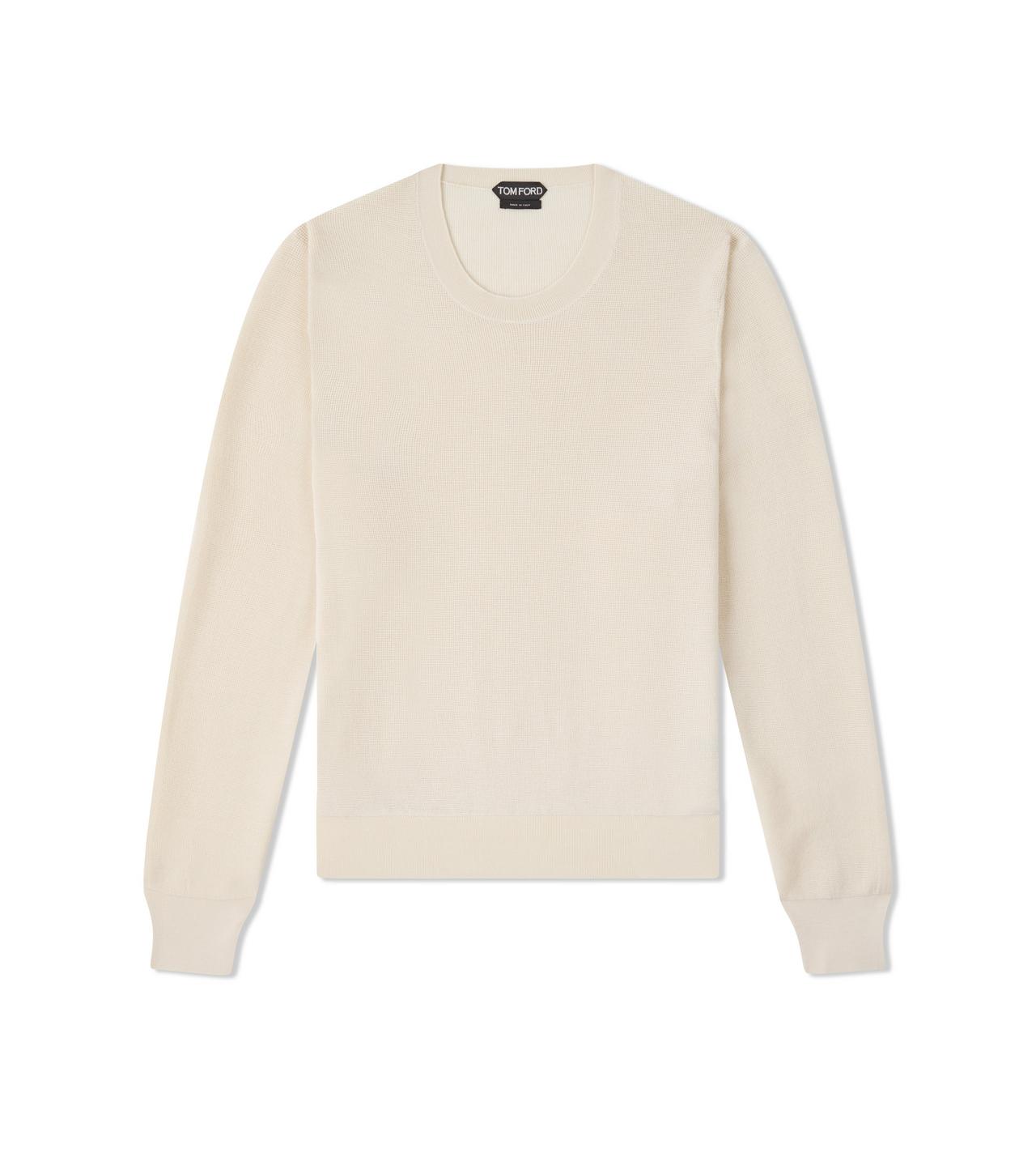 TEXTURED SILK MERINO CREW NECK