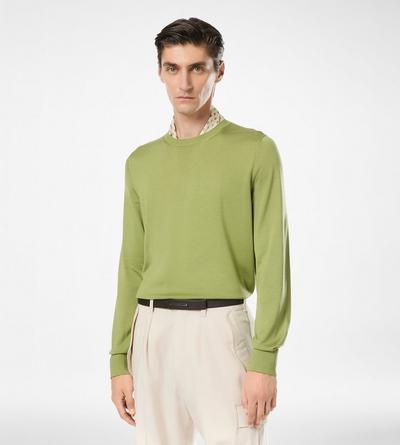 TOM FORD SILK LEAF GREEN FLUID SILK CREW NECK
