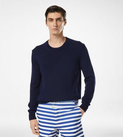 TOM FORD COTTON SILK NAVY BLAZER LIGHTWEIGHT COTTON BLEND CREW NECK