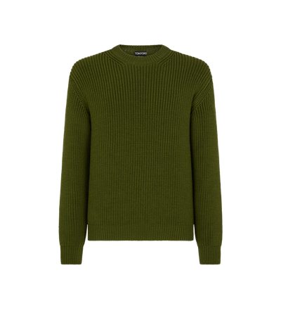 MERINO HALF CARDIGAN STITCH CREW NECK