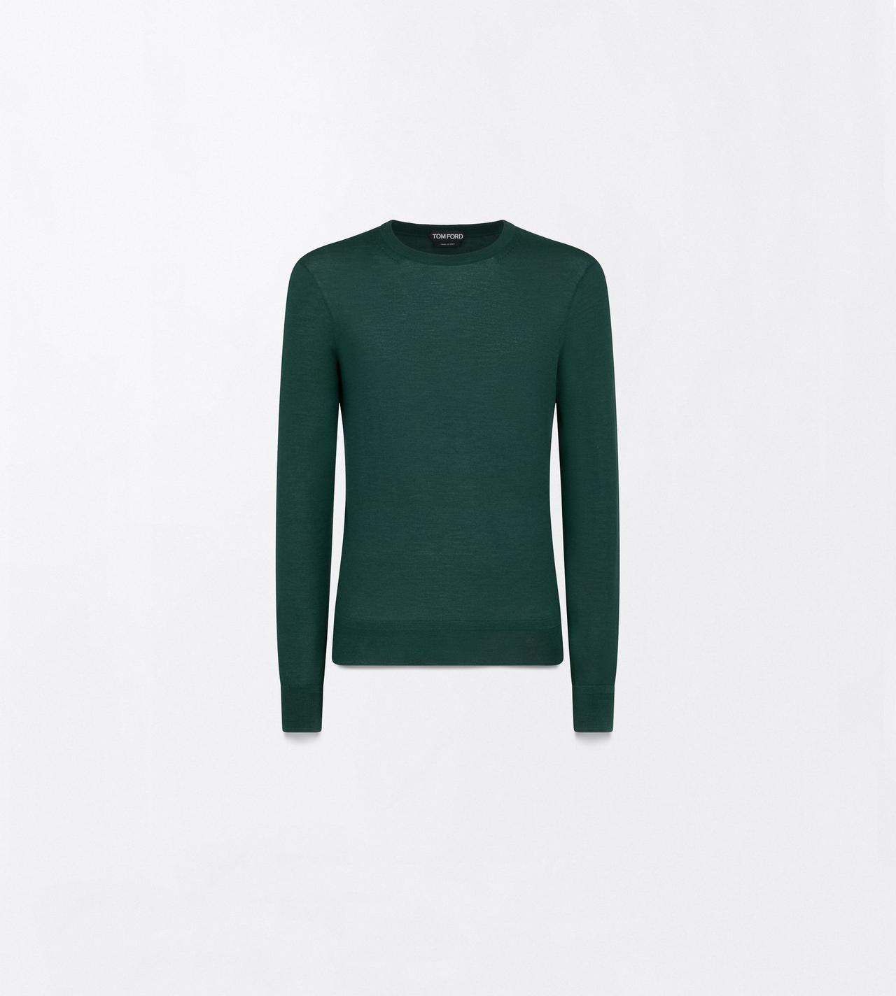 TOM FORD CASHMERE SILK BLEND CLOVER GREEN FINE GAUGE CASHMERE SILK CREW NECK SWEATER&nbsp;
