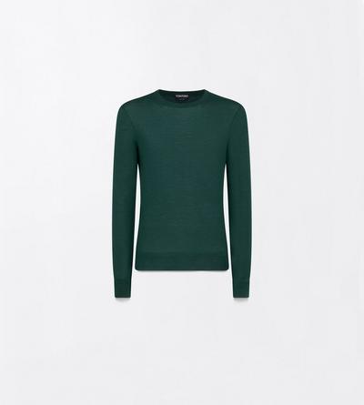 TOM FORD CASHMERE SILK BLEND CLOVER GREEN FINE GAUGE CASHMERE SILK CREW NECK SWEATER&nbsp;