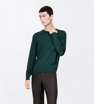 TOM FORD CASHMERE SILK BLEND CLOVER GREEN FINE GAUGE CASHMERE SILK CREW NECK SWEATER&nbsp;