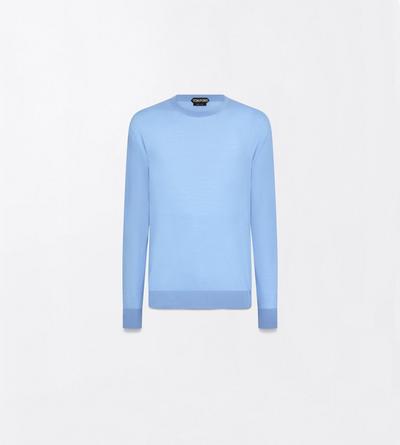 TOM FORD WOOL AZURE BLUE ULTRAFINE MERINO OVERSIZED CREW NECK.SWEATER