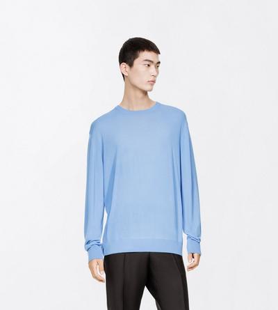 TOM FORD WOOL AZURE BLUE ULTRAFINE MERINO OVERSIZED CREW NECK.SWEATER