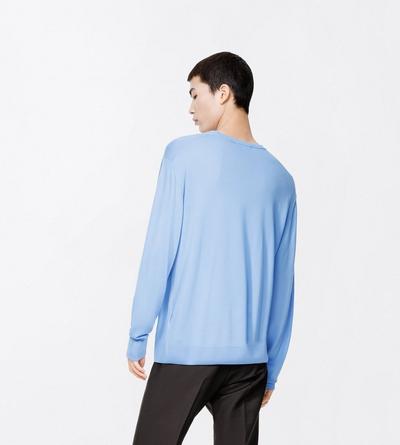 TOM FORD WOOL AZURE BLUE ULTRAFINE MERINO OVERSIZED CREW NECK.SWEATER