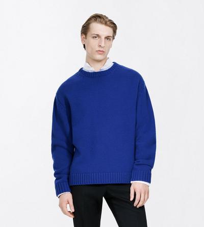 TOM FORD WOOL CASHMERE BLEND ROYAL BLUE CASHMERE WOOL CREW NECK SWEATER